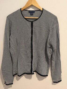 Ann Taylor Black & White Patterned Houndstooth Cardigan Sweater Business Casual